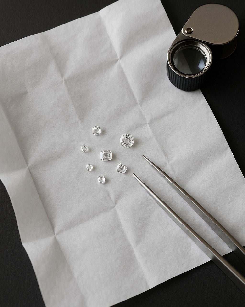 Raw grown diamonds on parcel paper